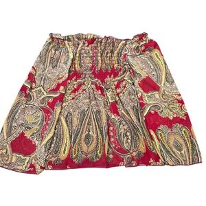 Poema Paisley Smocked Off Shoulder Blouse Girl's‎ Size Small Red Green  Made USA